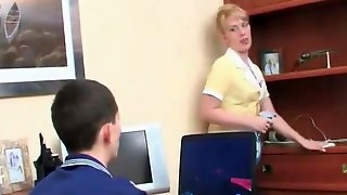 Old blonde maid gets fucked by a young business man