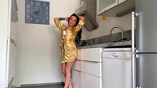 Naughty Czech babe Lexi Dona drops her panties in the kitchen